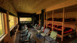 Karhunpesä Main hide from inside in Kuntilampi, Bear Kuusamo, Finland.